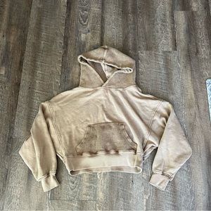 Free People light brown mixed material cropped hoodie